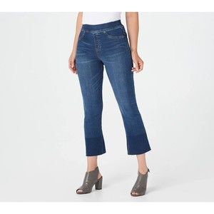 Spanx Cropped Flare Denim Jeans S Medium Blue Stretch Pull On Shaping High Rise